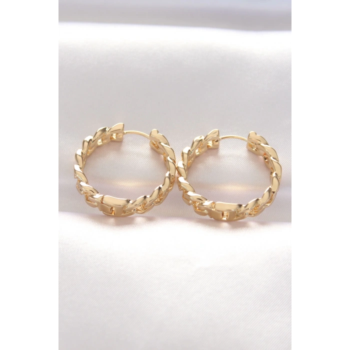 Pirinç Gold Renk Zincir Model Halka Küpe - TJ-BKP8970