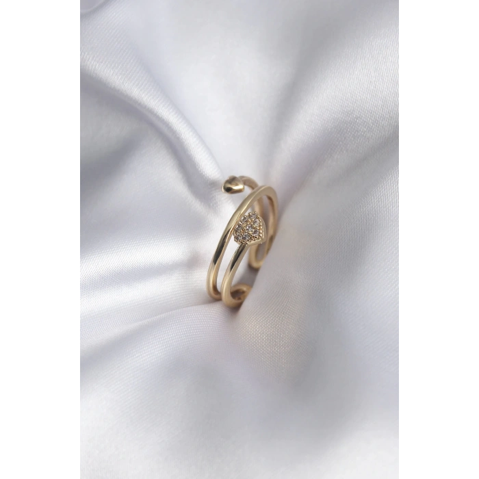 Pirinç Gold Renk Zirkon Taş Detay Kalp Model Kadın Yüzük - TJ-BYK2917