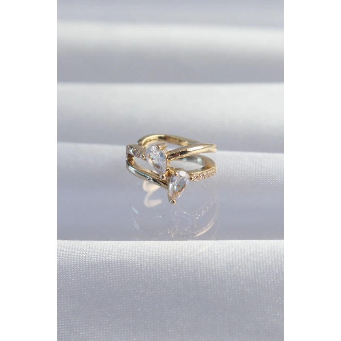 Pirinç Gold Renk Zirkon Taşlı Damla Earcuff Küpe - TJ-BKP9335