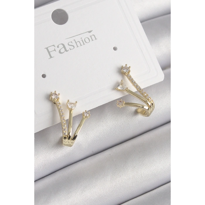 Pirinç Gold Renk Zirkon Taşlı Kadın Küpe TJ-BKP9963