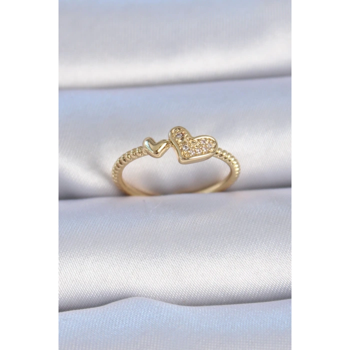 Pirinç Gold Renk Zirkon Taşlı Kalp Model Kadın Yüzük - TJ-BYK3306
