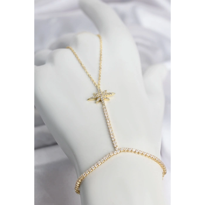 Pirinç Gold Renk Zirkon Taşlı Kutup Yıldızı Model Şahmeran TJ-SN794