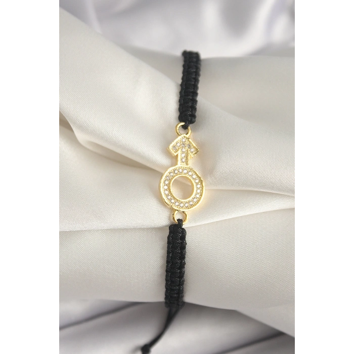 Pirinç Gold Renk Zirkon Taşlı Mars Figür Asansörlü Makrome Model Kadın Bileklik - TJ-BB6798