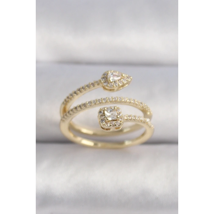 Pirinç Gold Renk Zirkon Taşlı Ok Model VIP Seri Kadın Yüzük - TJ-BYK3502