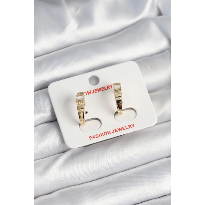 Pirinç Gold Renk Zirkon Taşlı Vintage Kadın Küpe - TJ-BKP11244