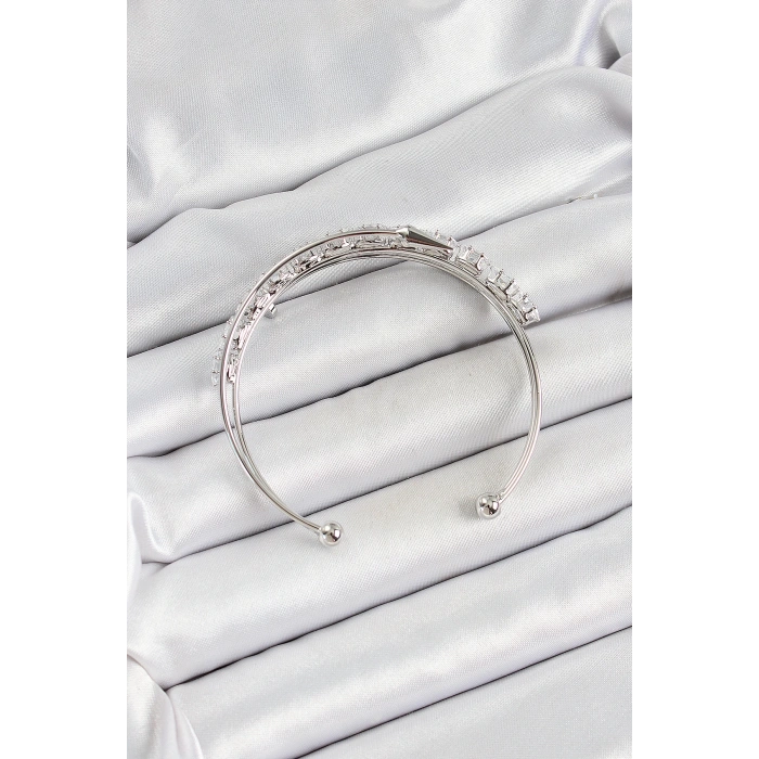 Pirinç Gümüş Renk Arpa Zirkon Taşlı Kadın Bileklik - TJ-BB7064