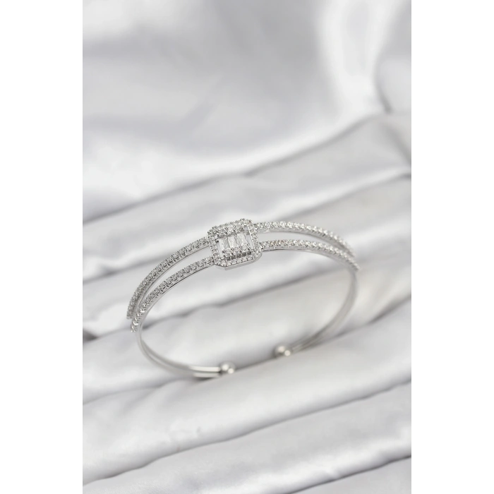 Pirinç Gümüş Renk Baget Model Kadın Bileklik - TJ-BB8264