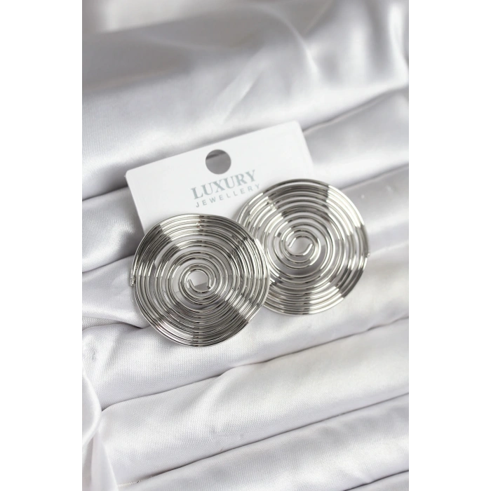 Pirinç Gümüş Renk Circle Model Kadın Küpe - TJ-BKP11436