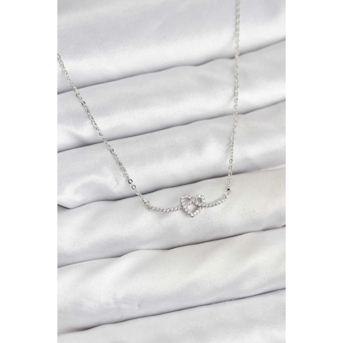 Pirinç Gümüş Renk Düğüm Kalp Model Kadın Kolye - TJ-BKO10808