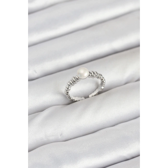 Pirinç Gümüş Renk Göbek İnci Model Kadın Yüzük - TJ-BYK3887