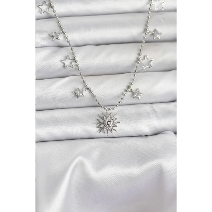 Pirinç Gümüş Renk Güneş Model Kadın Kolye - TJ-BKO10655