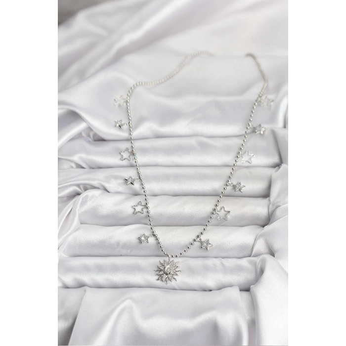 Pirinç Gümüş Renk Güneş Model Kadın Kolye - TJ-BKO10655