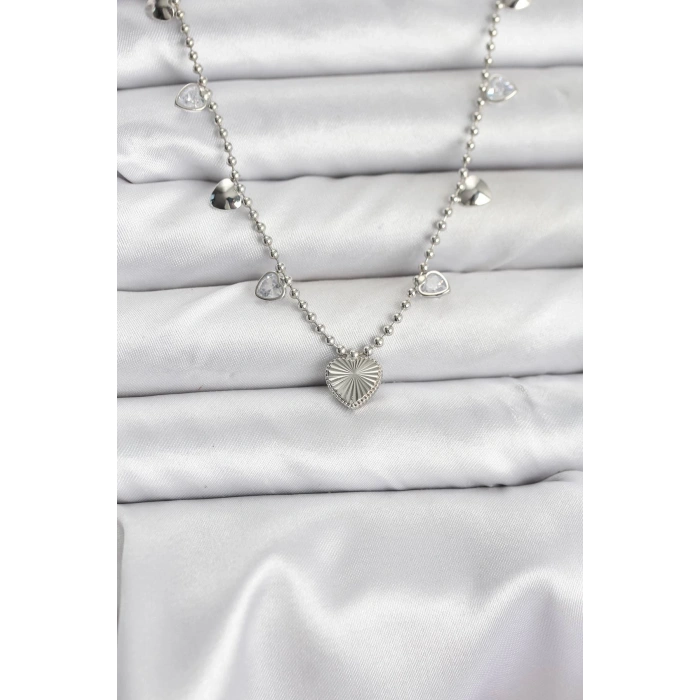 Pirinç Gümüş Renk Kalp Model Kadın Kolye - TJ-BKO10653