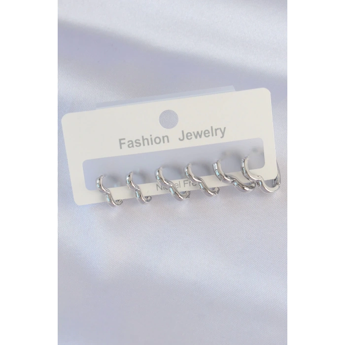 Pirinç Gümüş Renk Kalp Model Küpe Seti - TJ-BKP8993