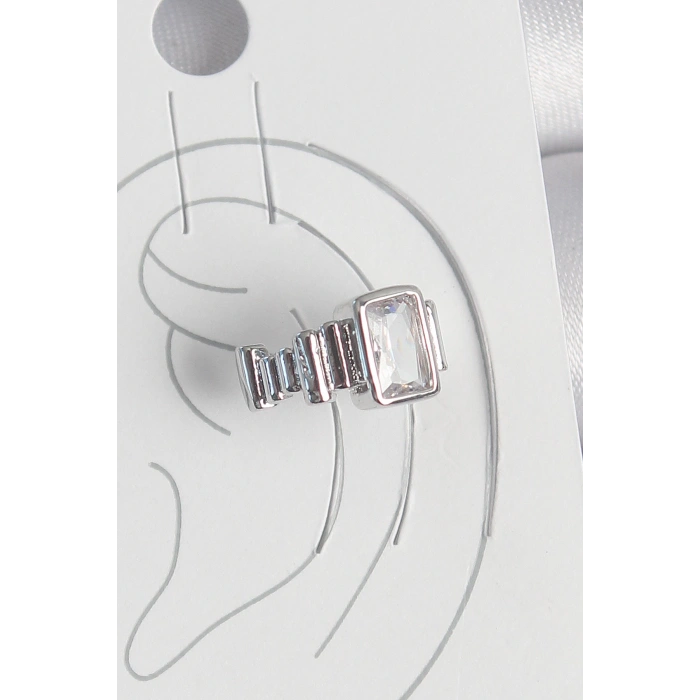 Pirinç Gümüş Renk Kare Zirkon Taşlı Kadın Kıkırdak Model Küpe - TJ-BKP10560