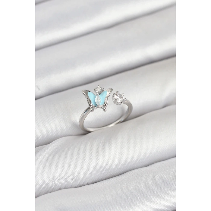 Pirinç Gümüş Renk Kelebek Model Kadın Yüzük - TJ-BYK3865