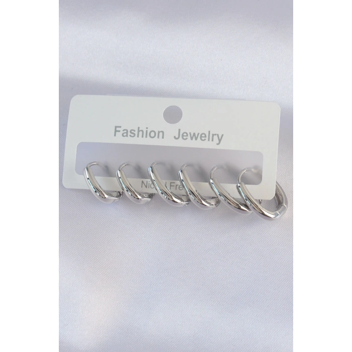 Pirinç Gümüş Renk Oval Küpe Seti - TJ-BKP8999