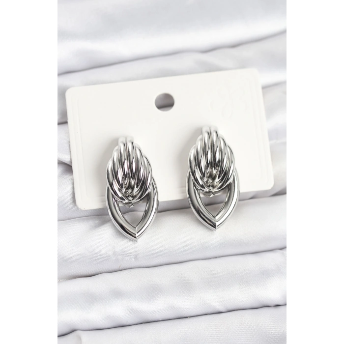 Pirinç Gümüş Renk Sarmal Damla Model Vintage Kadın Küpe - TJ-BKP11639