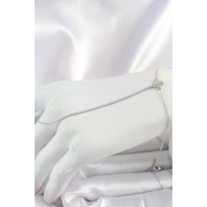 Pirinç Gümüş Renk Su Yolu Zirkon Taşlı İşlemeli Yonca Model Kadın Şahmeran - TJ-SN626