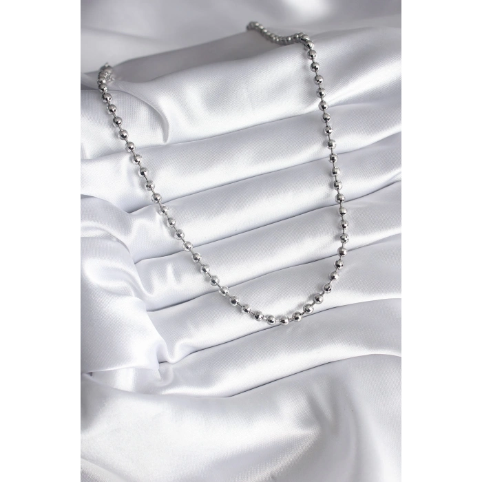 Pirinç Gümüş Renk Topçuk Detay Kadın Kolye - TJ-BKO8238