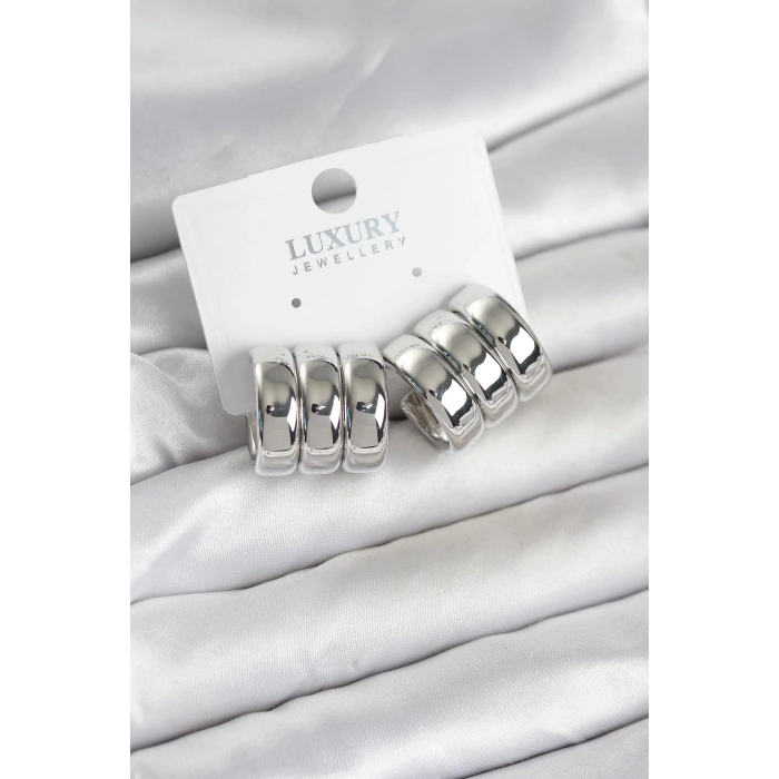 Pirinç Gümüş Renk Üçlü Görünüm Kadın Küpe - TJ-BKP11756