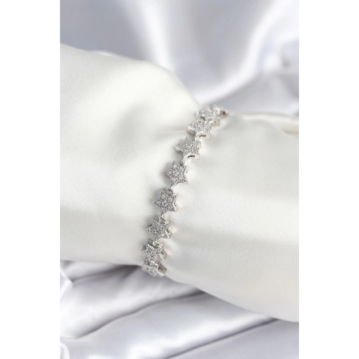 Pirinç Gümüş Renk Yıldız Model Kadın Bileklik - TJ-BB7979