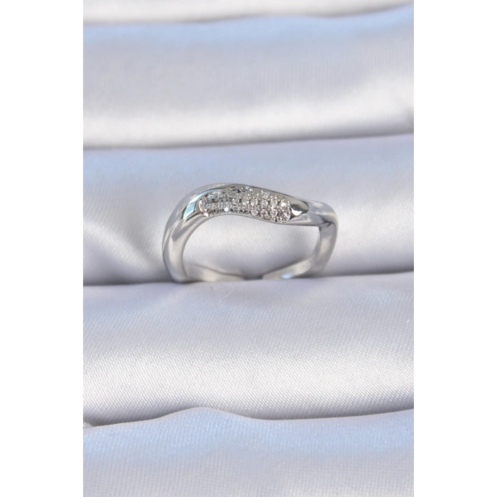 Pirinç Gümüş Renk Zirkon Taşlı Kadın Yüzük - TJ-BYK3309