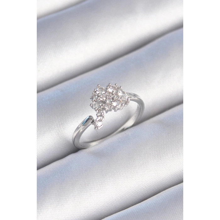 Pirinç Gümüş Renk Zirkon Taşlı Kadın Yüzük - TJ-BYK3443