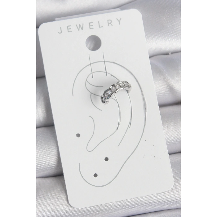 Pirinç Gümüş Renk Zirkon Taşlı Kıkırdak Model Kadın Küpe - TJ-BKP10550