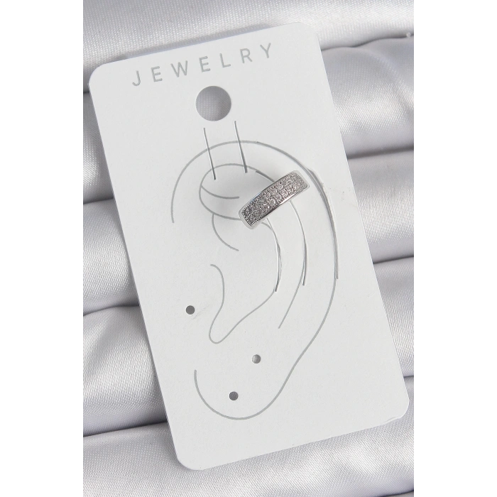 Pirinç Gümüş Renk Zirkon Taşlı Kıkırdak Model Kadın Küpe - TJ-BKP10552