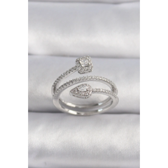 Pirinç Gümüş Renk Zirkon Taşlı Ok Model VIP Seri Kadın Yüzük - TJ-BYK3501