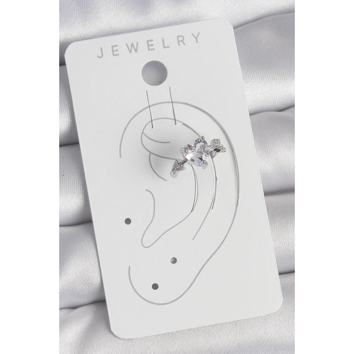 Pirinç Gümüş Renk Zirkon Taşlı Yıldız Model Kadın Kıkırdak Küpe - TJ-BKP10562