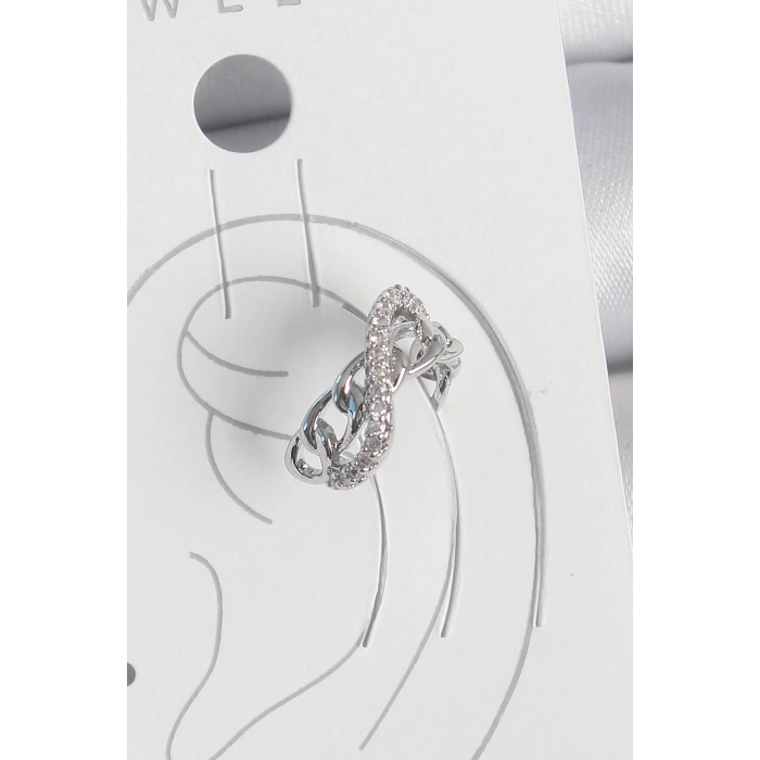 Pirinç Gümüş Renk Zirkon Taşlı Zincir Sonsuzluk Model Kadın Kıkırdak Küpe - TJ-BKP10553