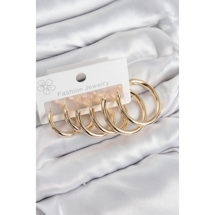 Pirinç Halka Model Gold Renk Kadın Set Küpe - TJ-BKP11043