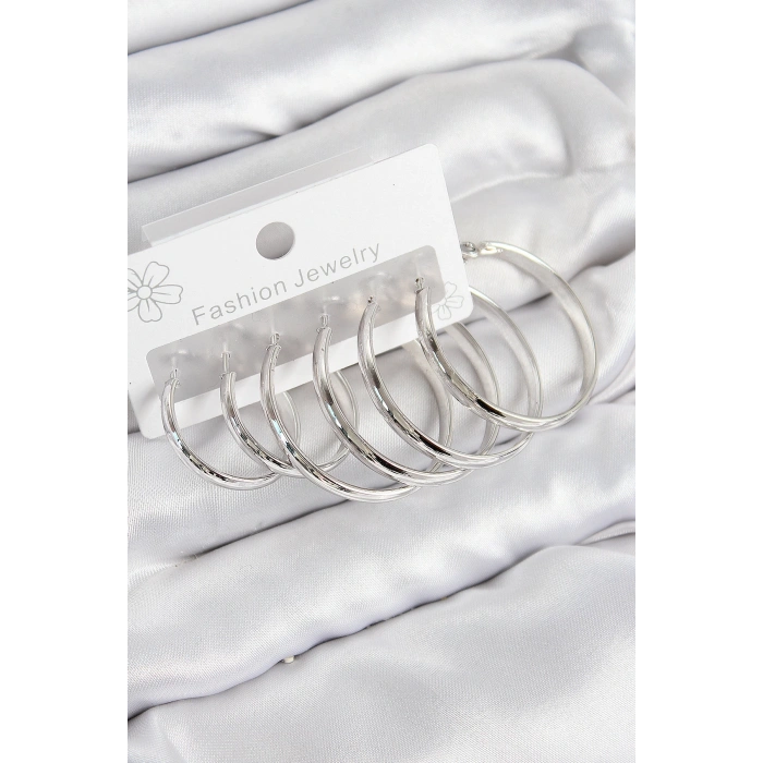 Pirinç Halka Model Gümüş Renk Kadın Set Küpe - TJ-BKP11046