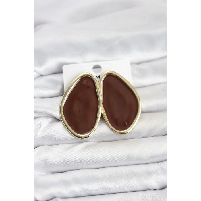 Pirinç Kahverengi Mineli Damla Model Vintage Plaka Kadın Küpe - TJ-BKP11595