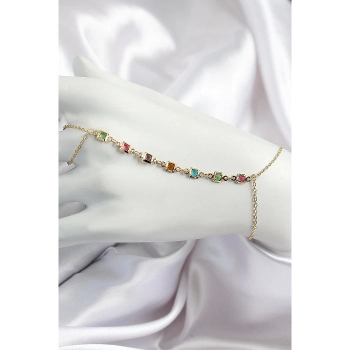 Pirinç Renkli Kare Zirkon Taşlı Y Model Gold Renk Kadın Şahmeran - TJ-SN682