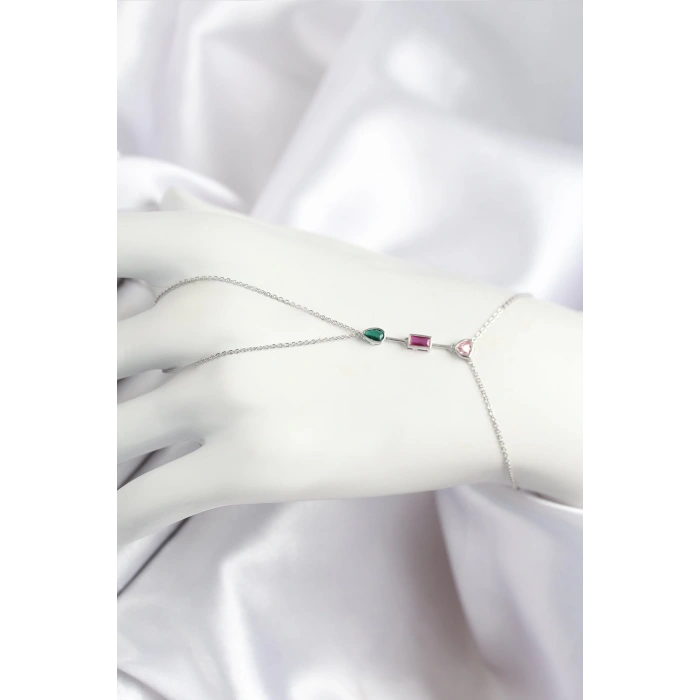 Pirinç Renkli Zirkon Taşlı Model Gümüş Renk Şahmeran - TJ-SN722