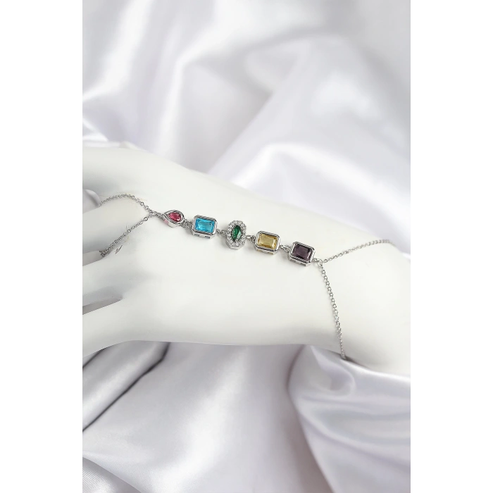 Pirinç Renkli Zirkon Taşlı Model Gümüş Renk Şahmeran - TJ-SN724