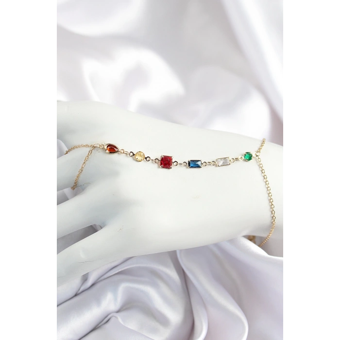 Pirinç Renkli Zirkon Taşlı Y Model Gold Renk Kadın Şahmeran - TJ-SN684