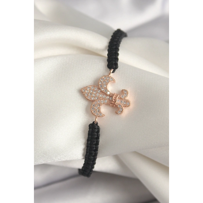 Pirinç Rose Renk Zirkon Taşlı Zambak Model Asansörlü Makrome Model Kadın Bileklik - TJ-BB6802