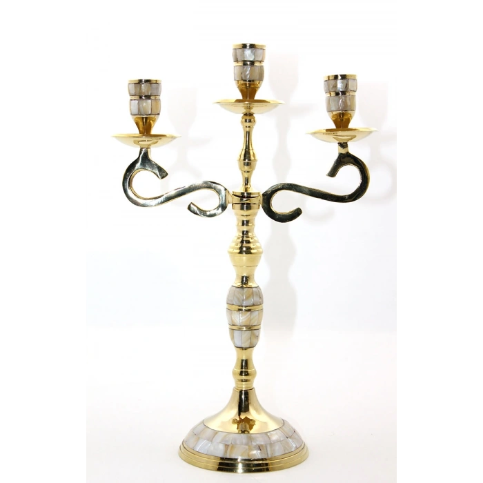 Pirinç Sedefli 3lü Şamdan Model 3