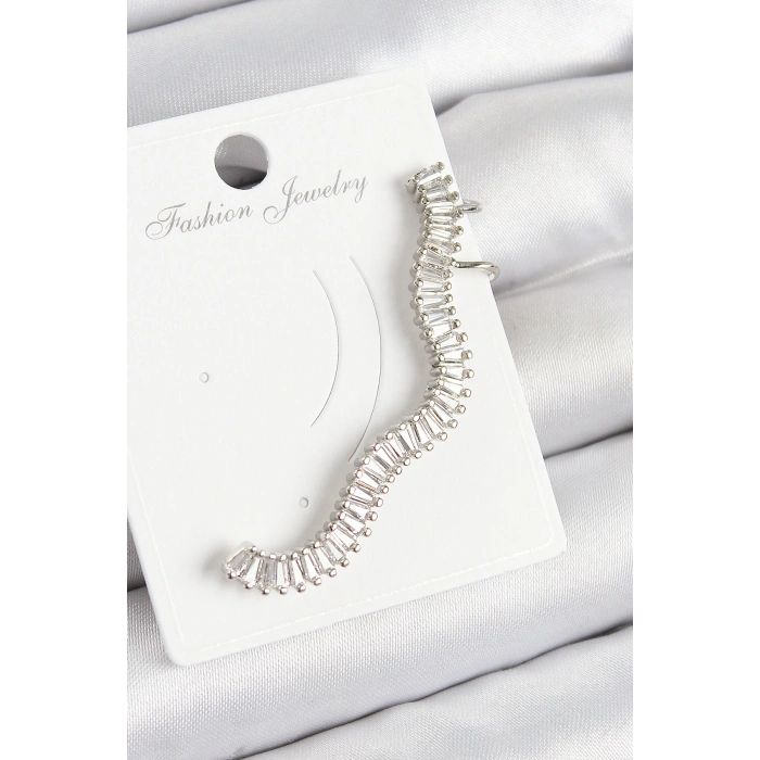 Pirinç Su Yolu Model Gümüş Renk Sağ Kıkırdak Küpe - TJ-BKP10986