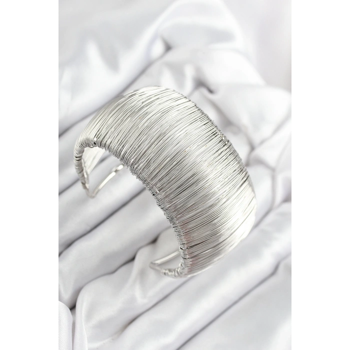 Pirinç Tel Sarma Model Gümüş Renk Kadın Bileklilk - TJ-BB7894