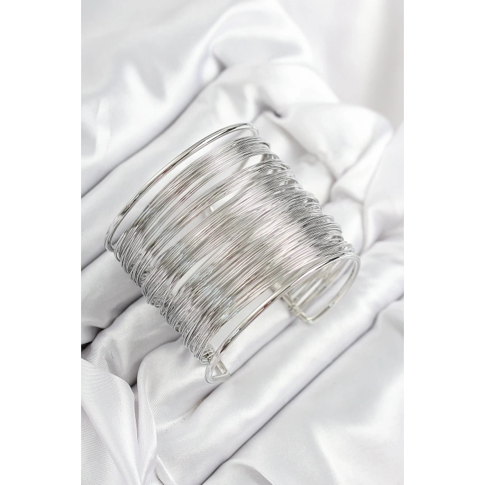 Pirinç Tel Sarma Model Gümüş Renk Kadın Bileklilk - TJ-BB7896