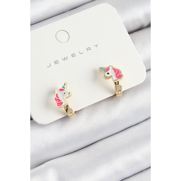 Pirinç Unıcorn Model Gold Renk Çocuk Küpe - TJ-BKP10905