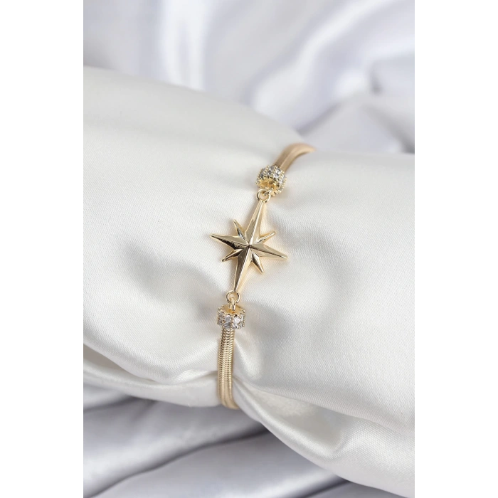 Pirinç VIP Seri Gold Renk Kutup Yıldızı Model Kadın Bileklik - TJ-BB7937