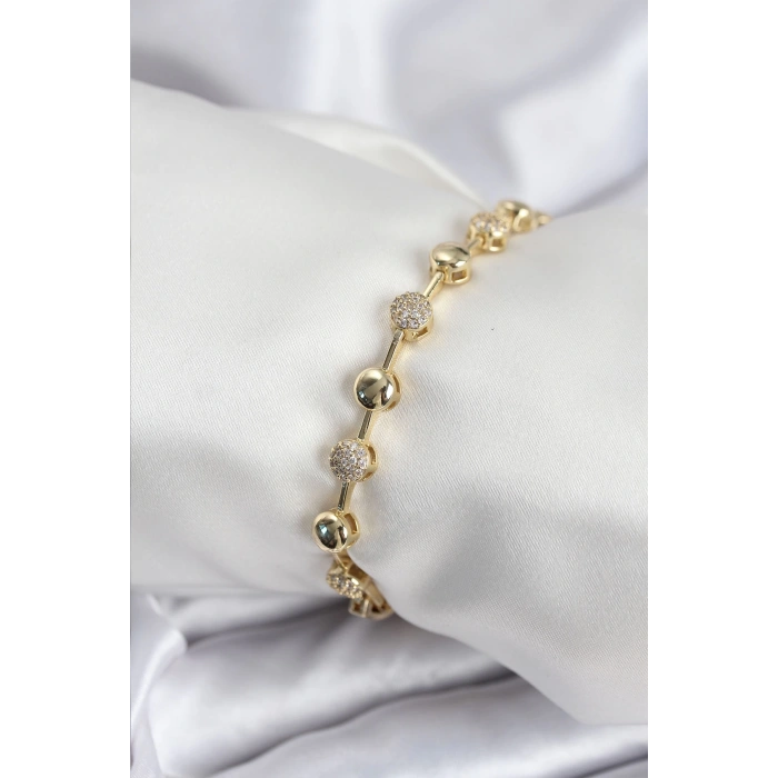 Pirinç VIP Seri Gold Renk Topçuk Model Kadın Bileklik - TJ-BB7923