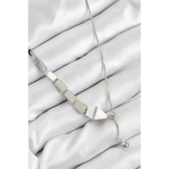 Pirinç Yılan Model Gümüş Renk Asansörlü Kadın Kolye - TJ-BKO10553