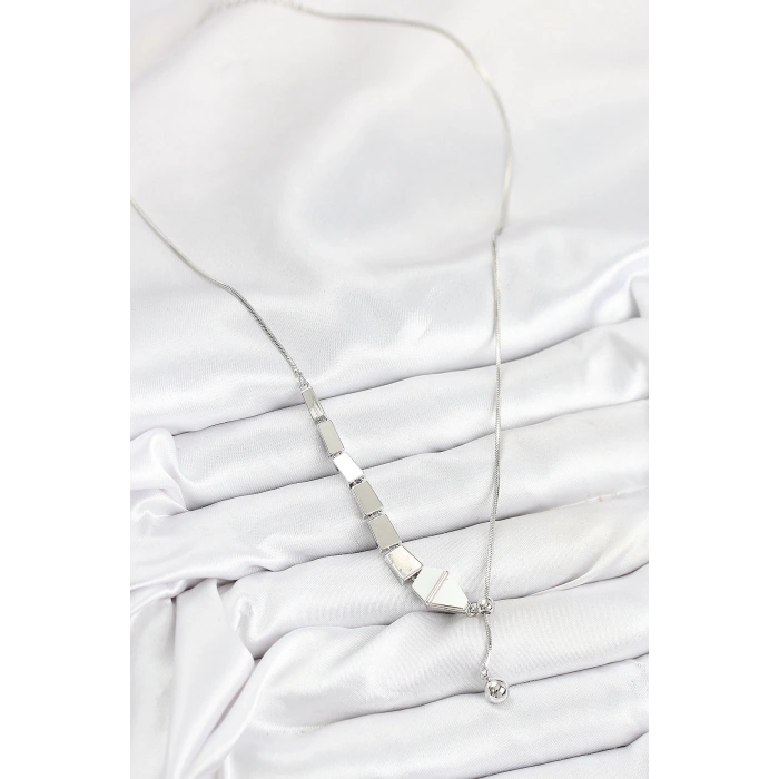 Pirinç Yılan Model Gümüş Renk Asansörlü Kadın Kolye - TJ-BKO10553